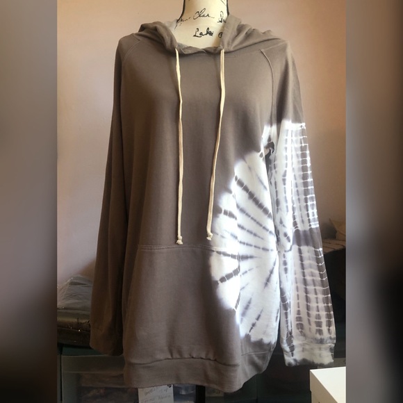 <LAST ONE>Tie Dye Terry Knit Hoodie Pullover Top - Picture 7 of 8